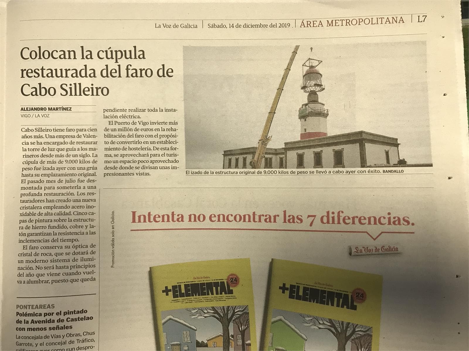 El trabajo de colocación de la cúpula del Faro de Cabo Silleiro en los medios - Imagen 2