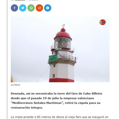 El trabajo de colocación de la cúpula del Faro de Cabo Silleiro en los medios